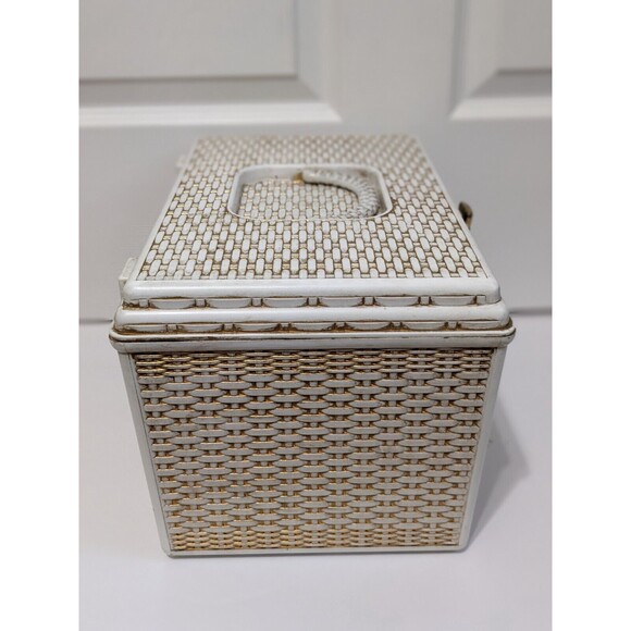 Vintage Sewing Box Wilson Wil-Hold Basket Weave Design White & Gold NO TRAYS - Picture 6 of 9